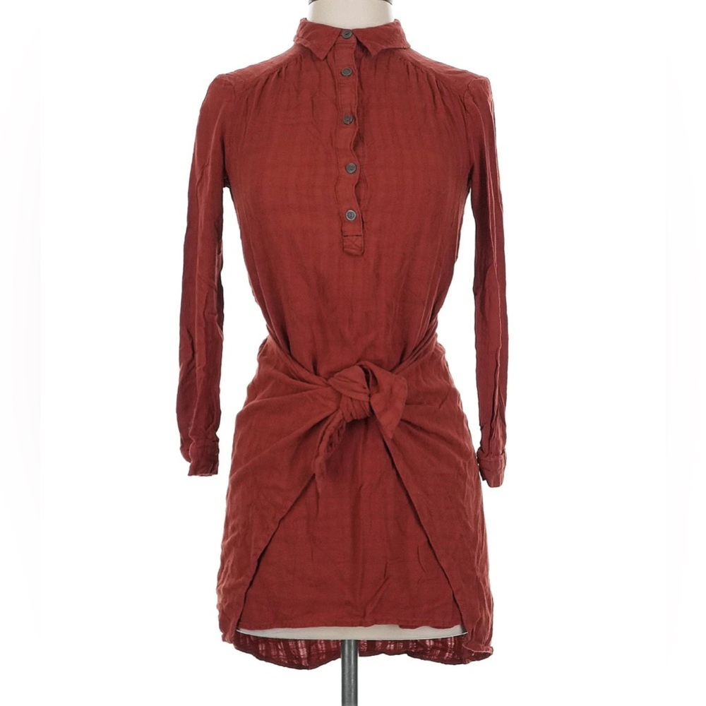 Maeve Anthropologie Burnt Orange Long Sleeve Collared Dress w/ Wrap Waist
